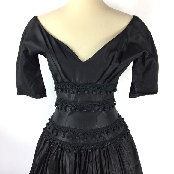 Vintage Suzy Perette black tafetta party dress fit and flare size XS/S - Picture 2 of 10